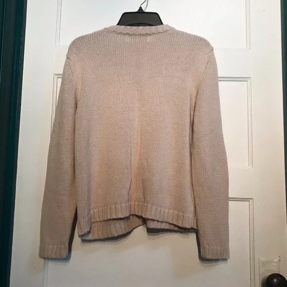 Vintage Cozy Ramie Cotton Blend Cardigan Fall Leaves Appliqué - Picture 5 of 10